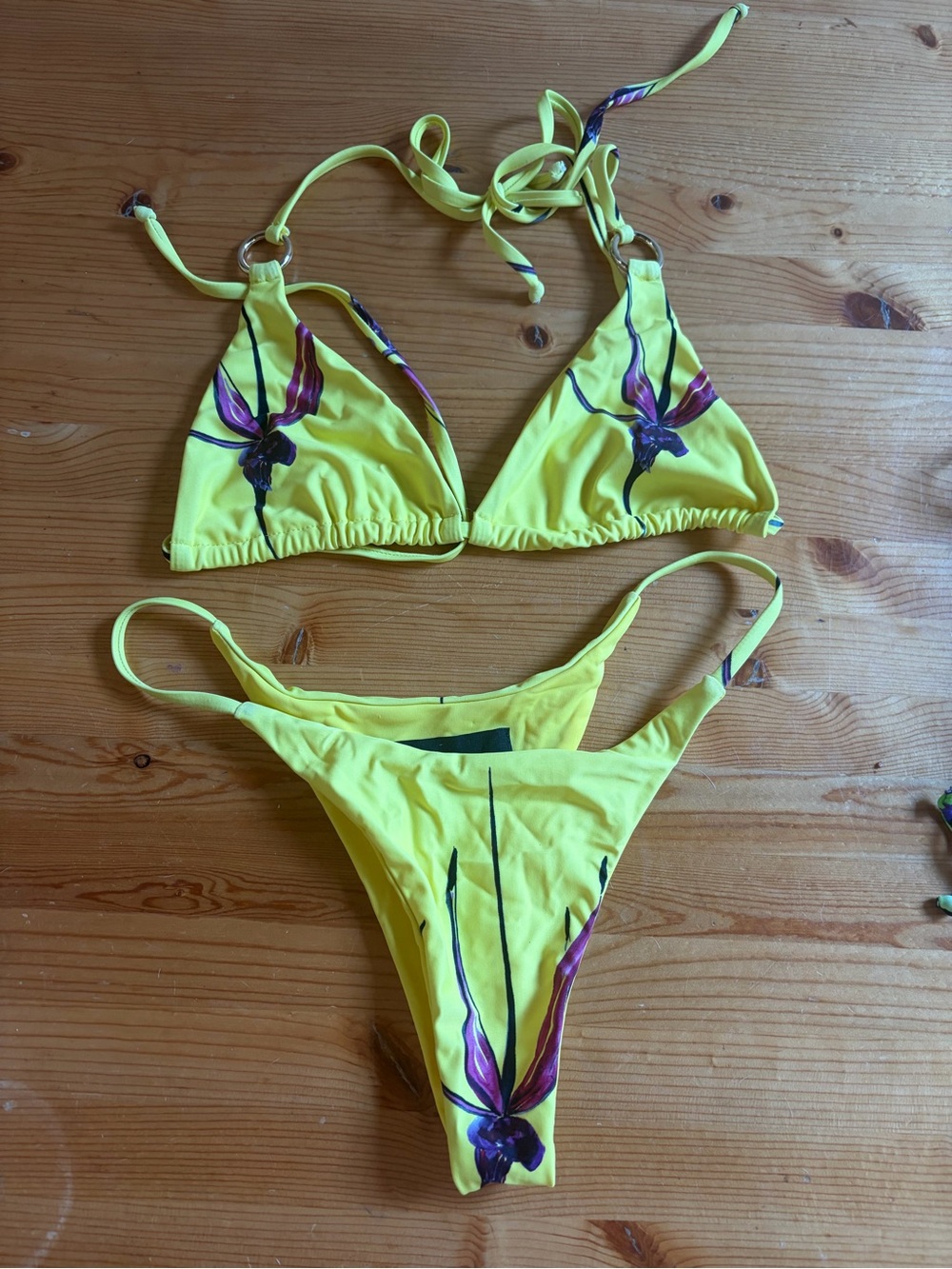 Louisa Ballou Yellow Floral Triangle Bikini Set